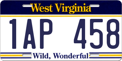 WV license plate 1AP458