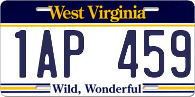 WV license plate 1AP459
