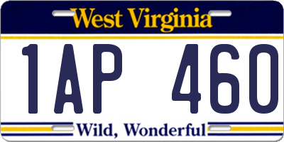 WV license plate 1AP460
