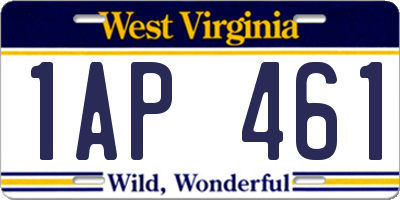 WV license plate 1AP461