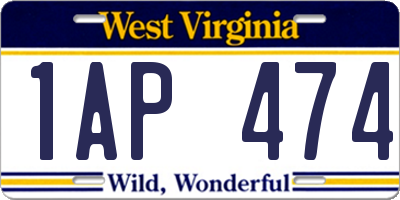 WV license plate 1AP474