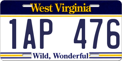 WV license plate 1AP476