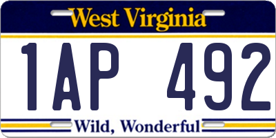 WV license plate 1AP492