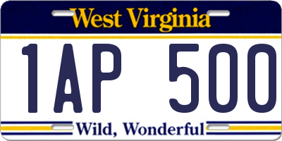 WV license plate 1AP500