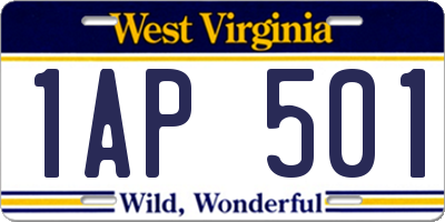 WV license plate 1AP501