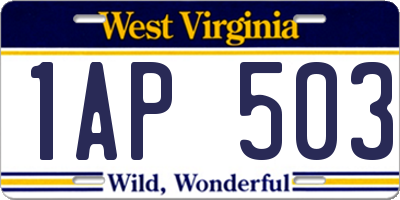 WV license plate 1AP503
