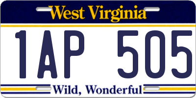 WV license plate 1AP505