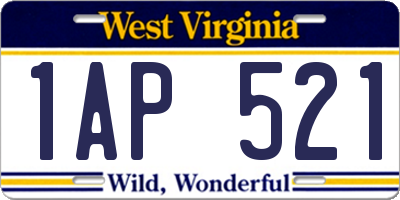 WV license plate 1AP521