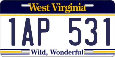 WV license plate 1AP531