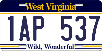 WV license plate 1AP537