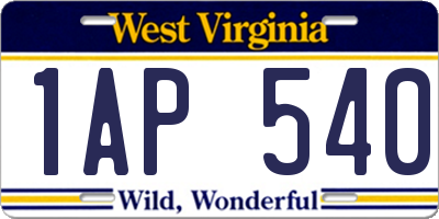WV license plate 1AP540
