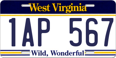 WV license plate 1AP567