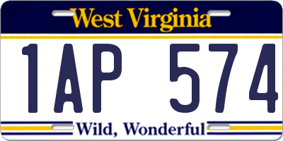 WV license plate 1AP574