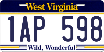 WV license plate 1AP598