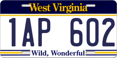 WV license plate 1AP602