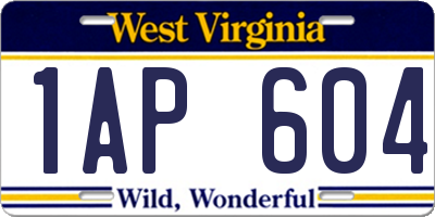 WV license plate 1AP604