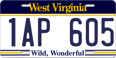 WV license plate 1AP605