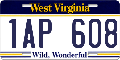 WV license plate 1AP608