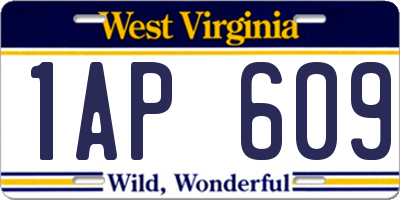 WV license plate 1AP609