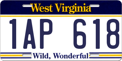 WV license plate 1AP618