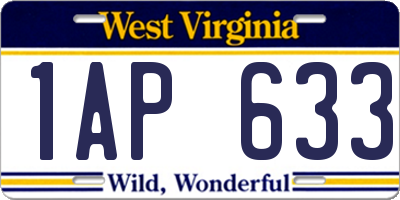 WV license plate 1AP633