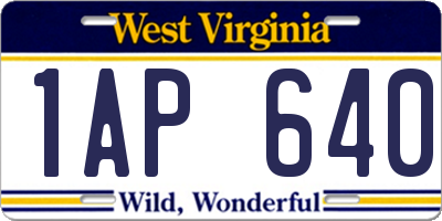 WV license plate 1AP640