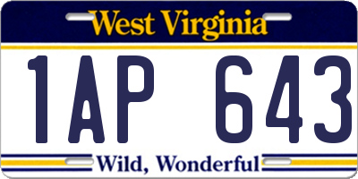 WV license plate 1AP643