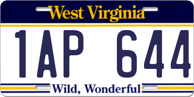 WV license plate 1AP644