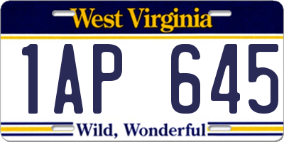 WV license plate 1AP645