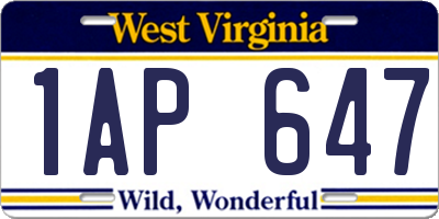 WV license plate 1AP647