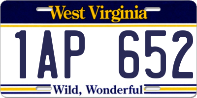 WV license plate 1AP652