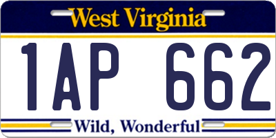 WV license plate 1AP662