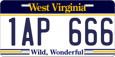 WV license plate 1AP666