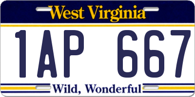 WV license plate 1AP667