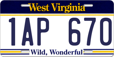 WV license plate 1AP670