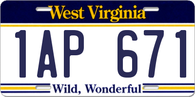 WV license plate 1AP671