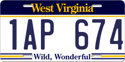 WV license plate 1AP674