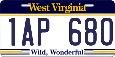WV license plate 1AP680
