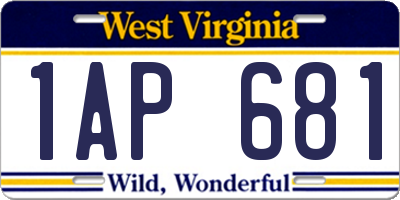 WV license plate 1AP681