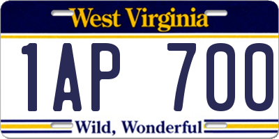 WV license plate 1AP700