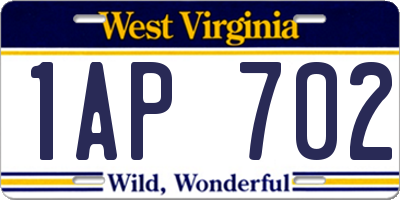 WV license plate 1AP702