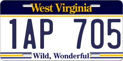 WV license plate 1AP705