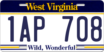 WV license plate 1AP708