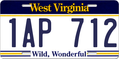WV license plate 1AP712