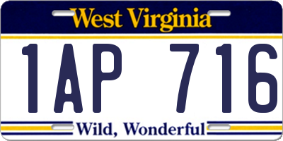 WV license plate 1AP716