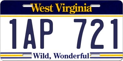 WV license plate 1AP721