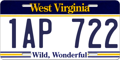 WV license plate 1AP722