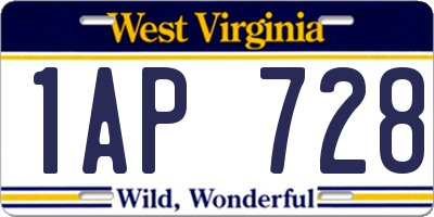 WV license plate 1AP728