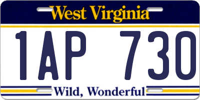 WV license plate 1AP730