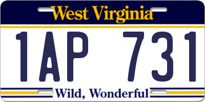 WV license plate 1AP731